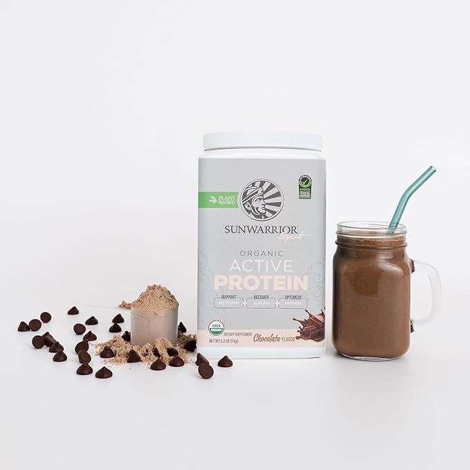 Sunwarrior Vegan Protein Powder Plant-Based USDA Organic BCAAs 30g per Serving | Sugar, Gluten, Dairy Free Non-GMO | Chocolate Flavored, 20 Servings | Active Sport