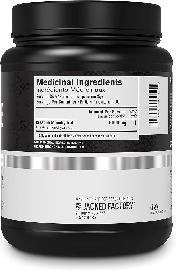 Jacked Factory Creatine Monohydrate Powder 1000g - Creatine Supplement for Muscle Growth, Increased Strength, Enhanced Energy Output and Improved Athletic Performance 200 Servings, Unflavored