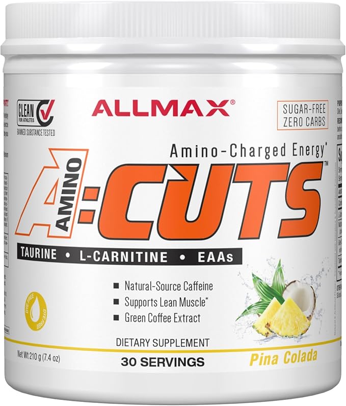 ALLMAX Nutrition AMINOCUTS (ACUTS), Amino-Charged Energy Drink with Taurine, L-Carnitine, Green Coffee Bean Extract, Pina Colada, 30 Servings