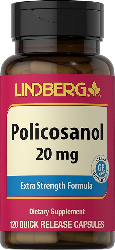 Lindberg Policosanol 20mg | 120 Capsules | Extra Strength Formula | Non GMO, Gluten Free Supplement