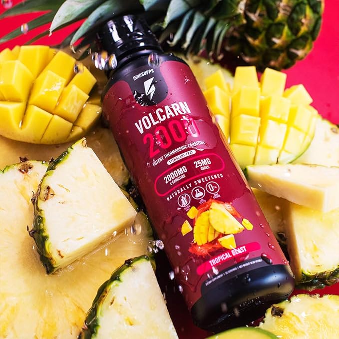 InnoSupps Volcarn 2000 - L-CARNITINE Advanced Energy Liquid | ATP Enhancer with GBEEC | Boosts Energy, Enhances Focus, Caffeine Free, No Artificial Sweeteners | 32 Servings (Tropical Blast)