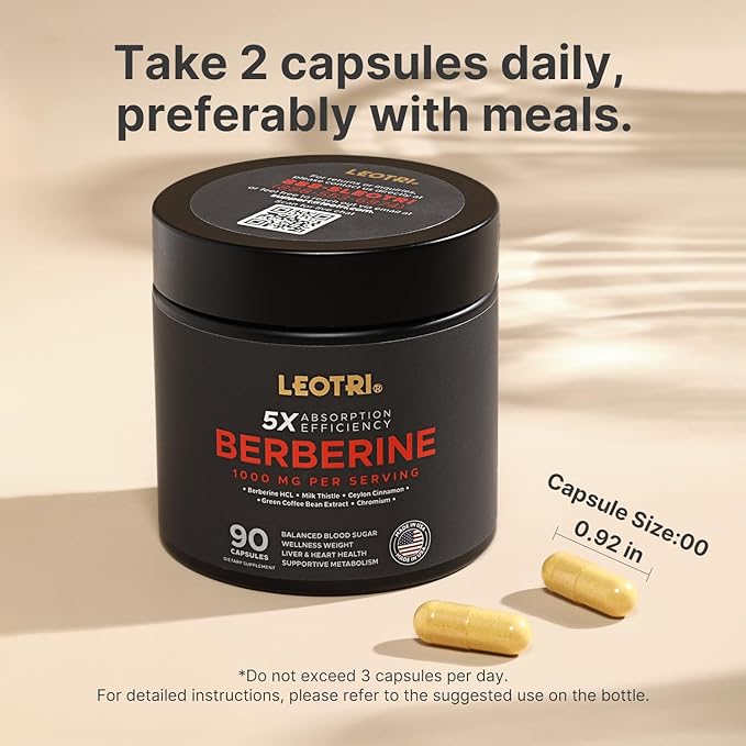 Berberine Supplement 1000mg with Ceylon Cinnamon: Berberine Supplement with Chromium Picolinate & Milk Thistle for GLP-1 Glucose Support - Made and Tested in USA - 90 Capsules