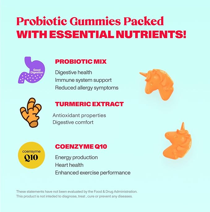 Probiotic Gummies - Fiber Gummie for Adults and Probiotics Digestive Health Gummies for Women with Turmeric Root Extract - Non-GMO Vegan Vitamins