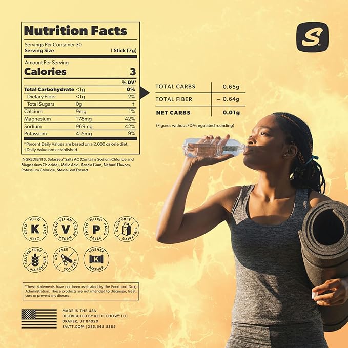 Keto Chow SALTT Electrolytes Powder Flavored Drink Mix - Zesty Orange - 30 Hydration Packets - Magnesium, Potassium, Sodium, Trace Minerals - Zero Sugar & Gluten Free - Travel Essentials