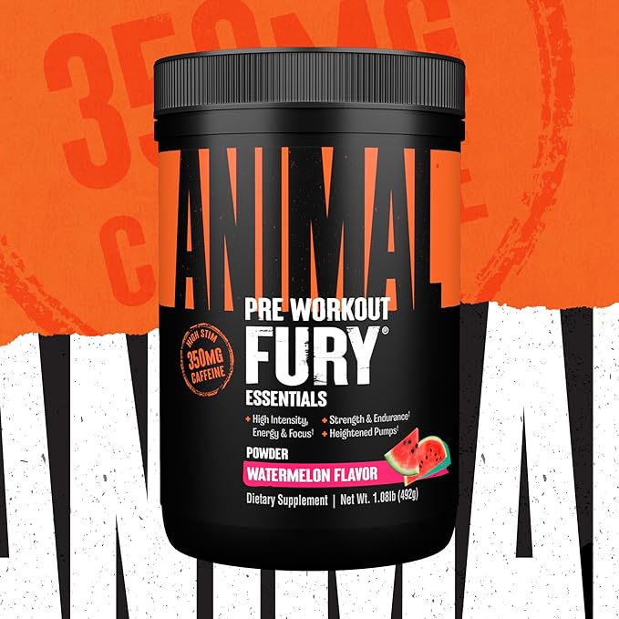 Animal Fury Pre Workout Powder Supplement for Energy and Focus 5g BCAA 350mg Caffeine Nitric Oxide Without Creatine Powerful Stimulant for Bodybuilders, Watermelon