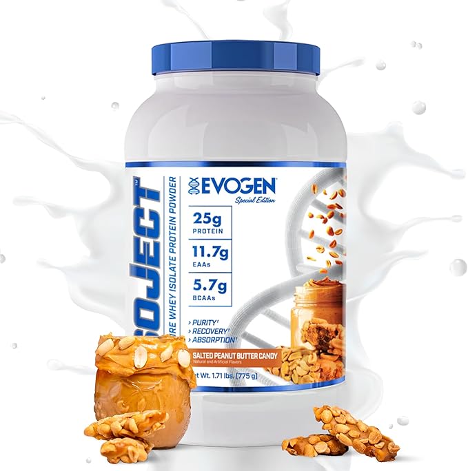 Evogen Isoject - Whey Protein Isolate | Ultra-Pure Whey Protein Powder with Ignitor Enzymes, BCAAs, and EAAs | Enhanced Absorption & Recovery | Salted Peanut Butter Candy | 25 Servings