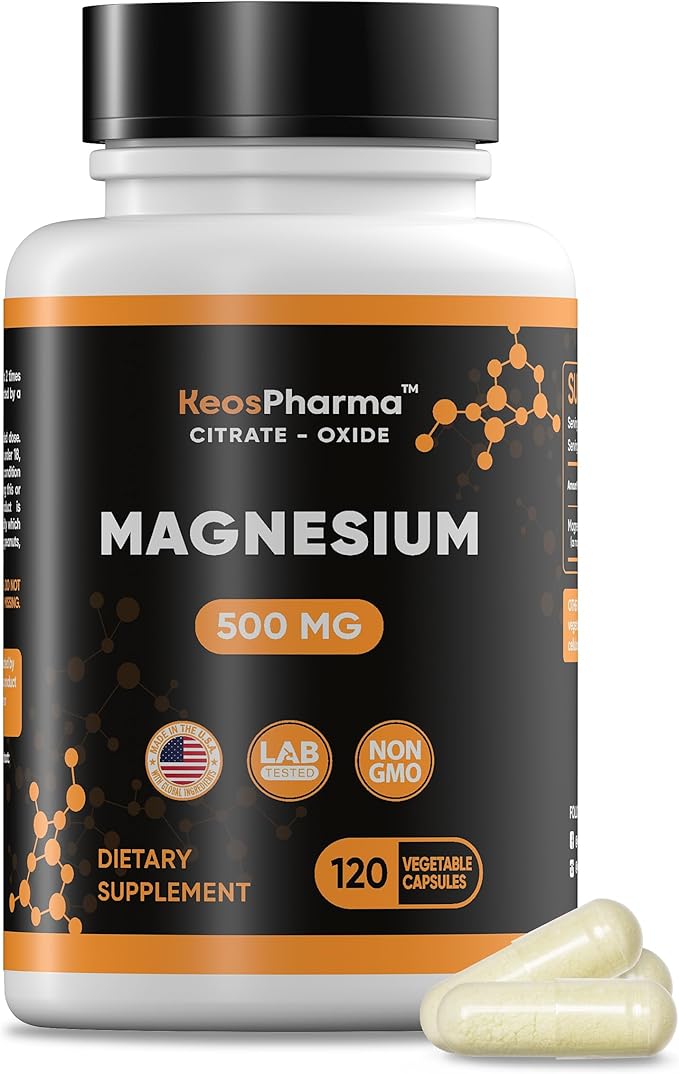 Magnesium Citrate 500mg Oxide 120 Capsules - Stress Relief Supplement Magnesium 500 mg Tablets - High Absorption Multi Supplement for Women & Men up to 4-Months Supply