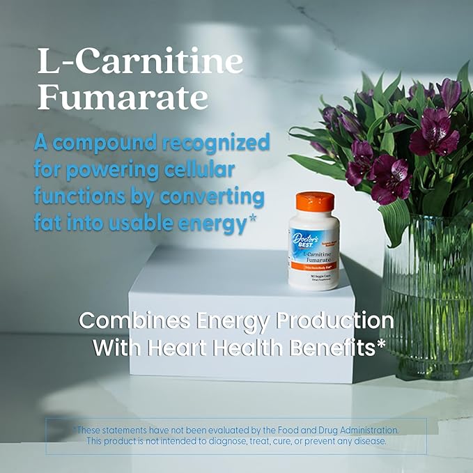 Doctors BEST L-Carnitine Fumarate from Biosint, Helps Burn Body Fat, Non-GMO, Gluten Free, Soy Free, Vegan 180 Veggie Caps