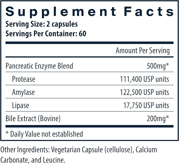 Vital Nutrients Pancreatin & Ox Bile Extract 500mg | Natural Digestive Enzymes for Women & Men | Supports Digestion of Protein, Fat, and Carbohydrates*| Gluten, Dairy & Soy Free | 120 Capsules