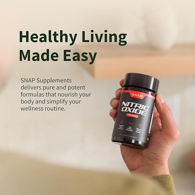 Snap Supplements Nitric Oxide Booster Supplement with L Arginine and L Citrulline Essential Amino Acids and Ginseng Root, Energy, Heart Health, Muscle Growth & Circulation Support, 90 Capsules