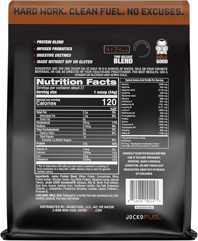 Jocko Fuel Mölk Whey Protein Powder 22g Protein - Low Sugar Monk Fruit Blend - Muscle Recovery & Growth, Packaging May Vary (31 Servings, Chocolate Milkshake)