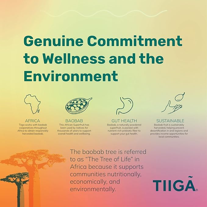 Tiiga 2-in-1 Gut Health + Hydration Drink Mix – Natural Debloat Formula with 75%+ Baobab & Coconut Water. High in Antioxidants, Prebiotics, Zero Added Sugar, Supports Digestion, Energy & Helps Debloat