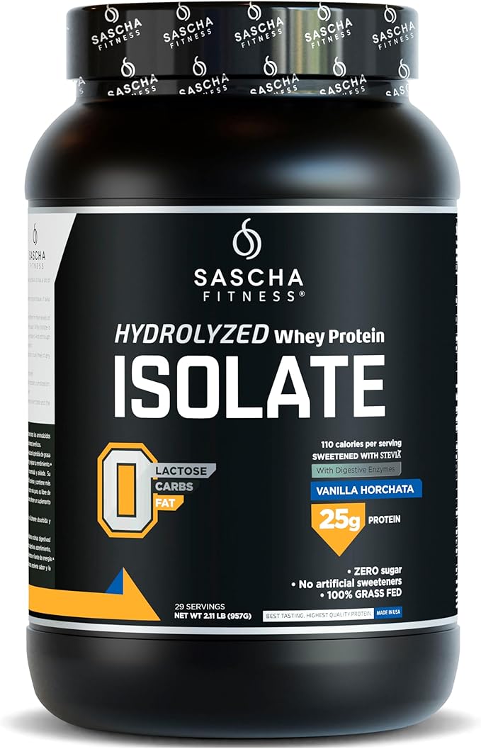 SASCHA FITNESS Hydrolyzed Whey Protein Isolate,100% Grass-Fed (2 Pounds, All) (Vanilla Horchata)