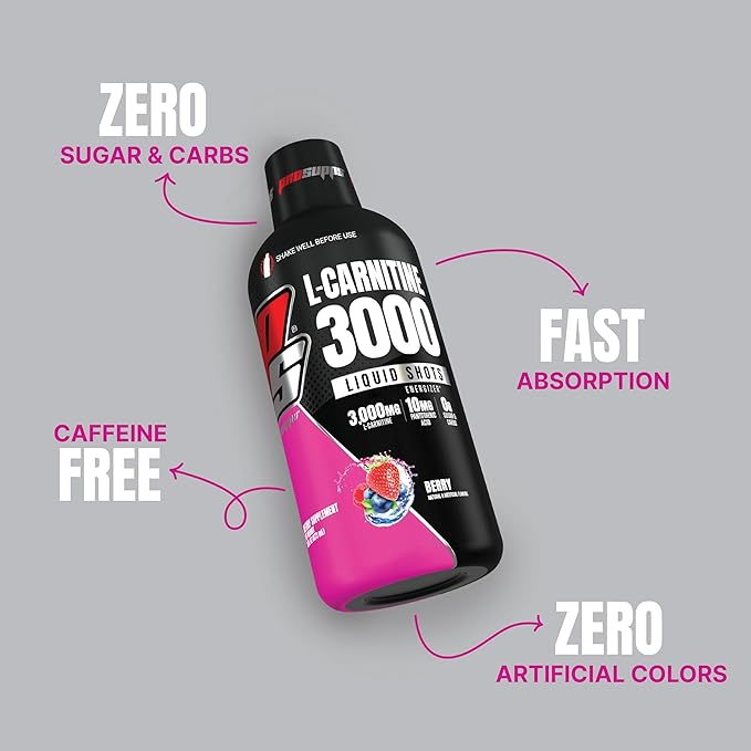 PROSUPPS L-Carnitine Liquid 3000, Stimulant-Free Liquid Shots for Men & Women - Clean Workout Drink for Energy, Performance & Muscle Recovery - No Sugar, No Carbs - 31 Servings, Berry
