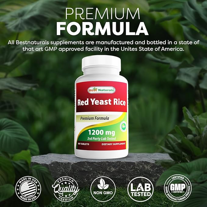 Best Naturals Red Yeast Rice 1200 Mg Tablet for Healthy Cholesterol Level, 60 Count (Pack of 6)