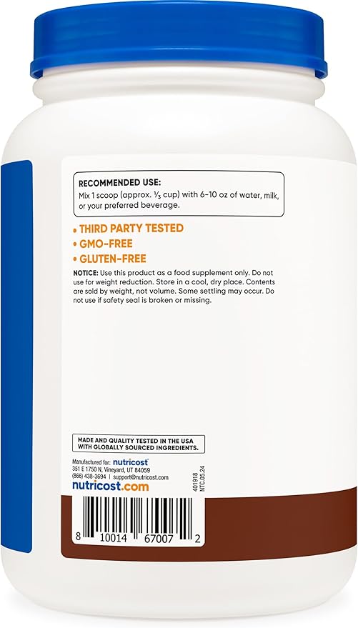 Nutricost Casein Protein Powder 2lb Chocolate - Micellar Casein, Gluten Free, Non-GMO