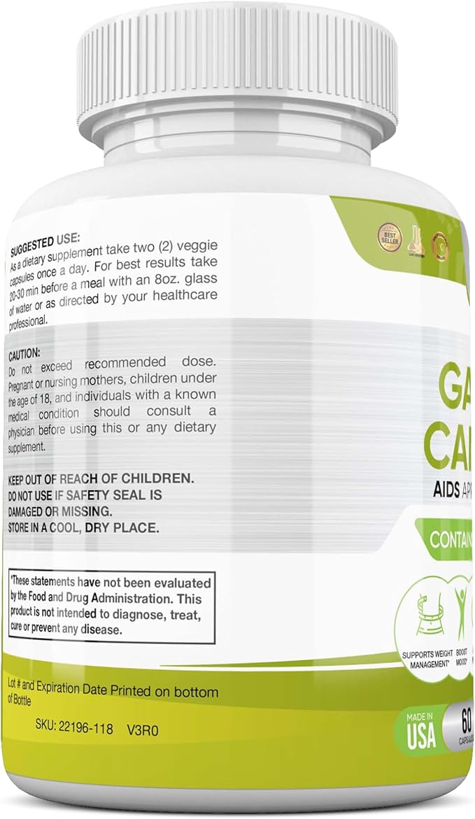 100% Pure Garcinia Cambogia Extract with 95% HCA - Manage Food Cravings - Best Carb Blocker for Women & Men - Max Strength Garcinia Cambogia Raw Diet Pills Made in USA - 60 Veggie Capsules