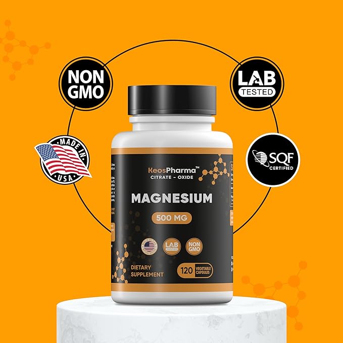 Magnesium Citrate 500mg Oxide 120 Capsules - Stress Relief Supplement Magnesium 500 mg Tablets - High Absorption Multi Supplement for Women & Men up to 4-Months Supply
