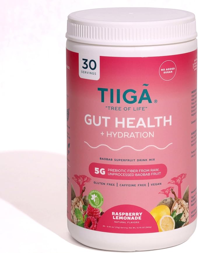 Tiiga 2-in-1 Gut Health + Hydration Drink Mix – Natural Debloat Formula with 75%+ Baobab & Coconut Water. High in Antioxidants, Prebiotics, Zero Added Sugar, Supports Digestion, Energy & Helps Debloat