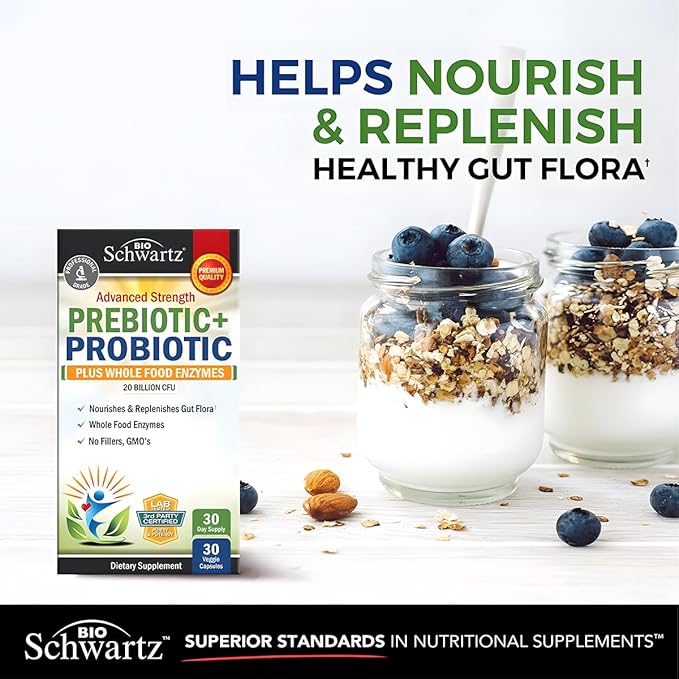 Prebiotics and Probiotics with Whole Food Enzymes for Adults Women & Men - Probiotics Lactobacillus Acidophilus - Digestive Health Capsules Shelf Stable Supplement - Non-GMO Gluten & Dairy Free -30ct