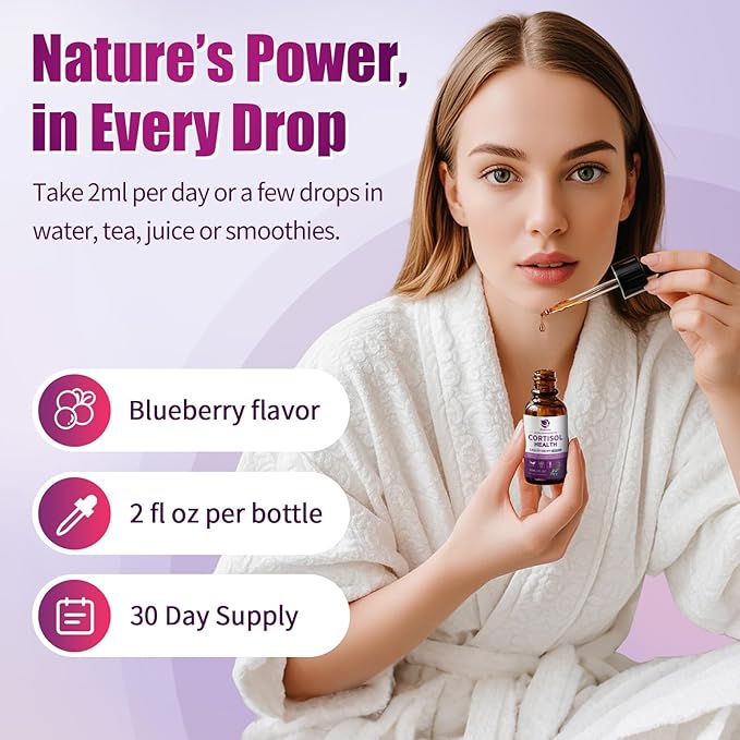 Cortisol Supplements for Women & Men, 10 in 1 Cortisol Detox Manager Reducer with Magnesium, Ashwagandha, L-theanine, Hormone Balance Liquid Drops - Mood, Focus, Sleep - 2 FL.OZ, Blueberry Flavor