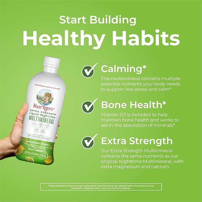MaryRuth's Extra Strength Nighttime Liquid Multimineral | Sugar Free | Calm Magnesium Citrate | NO Melatonin | Calcium Magnesium Zinc | Muscle Relaxation | Lemonade Flavor | Vegan | 32 Servings