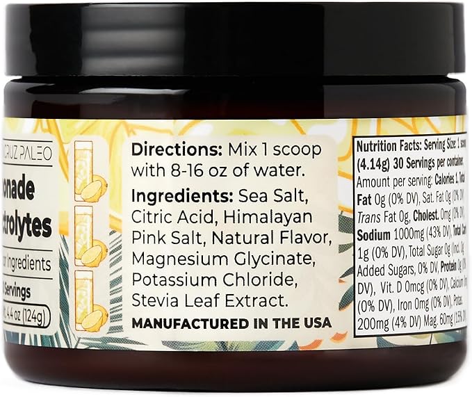 Santa Cruz Paleo Electrolyte Powder Lemonade with Himalayan & Sea Salt, Magnesium, Potassium, Sugar-Free, 30 Servings