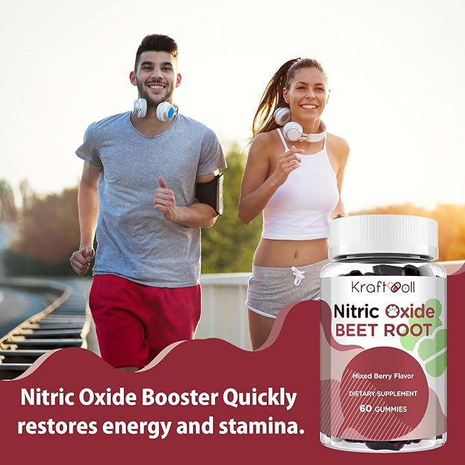 Nitric Oxide Beet Root Gummies with Grapeseed Powder, Pomegranate Powder, Vitamin C & B12 – Sugar-Free, Mixed Berry Flavor – 60 Gummies