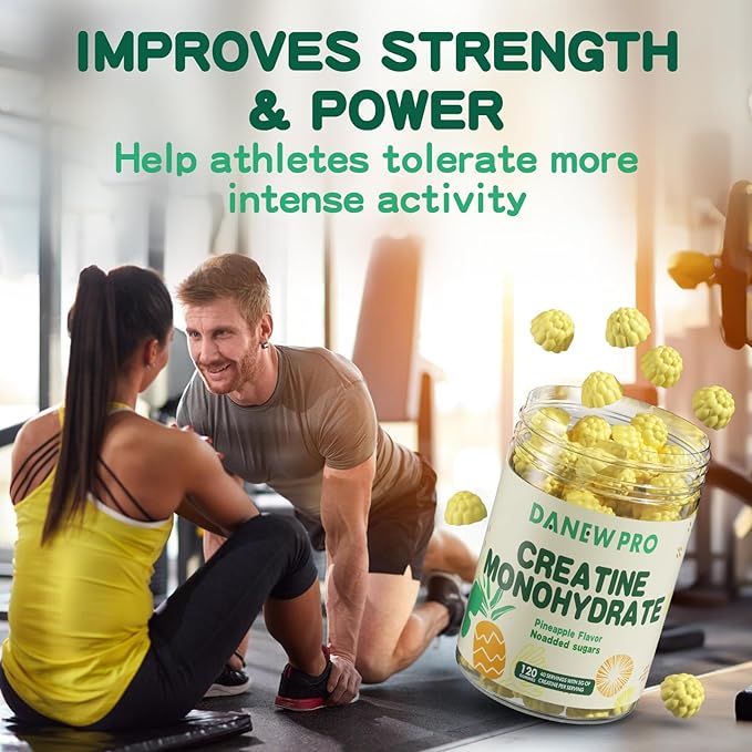 Creatine Monohydrate Gummies for Men & Women, Creatine Monohydrate for Muscle Strength, Muscle Builder, Energy Boost, Pre-Workout Supplement(120 Count)-Pineapple Flavor