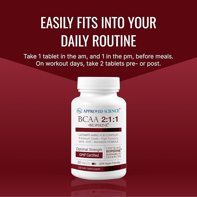 Approved Science BCAA Supplement - 180 Tablets - 2400mg - Increase Performance and Enhance Muscle Development - L-Leucine, L-Isoleucine, L-Valine - Made in USA, Non-GMO