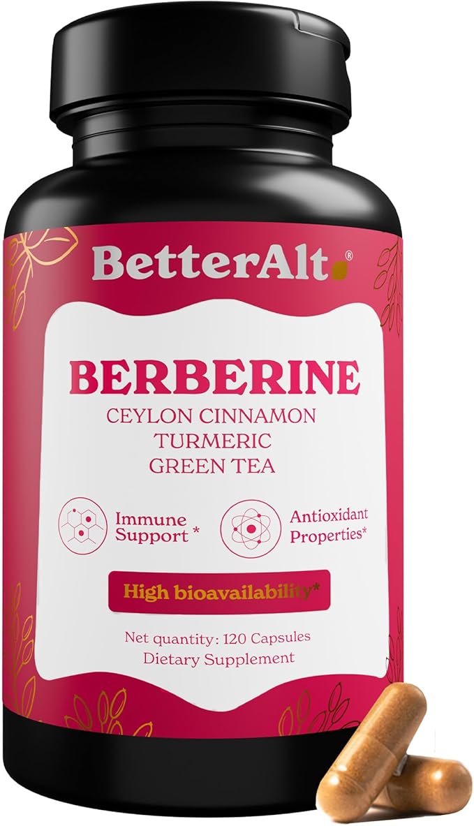 Berberine Capsules (120) with HCL 97%| with Ceylon Cinnamon, Turmeric, Green Tea, Ginseng| Aids Digestion & Supports Immunity| Vegan & Non GMO