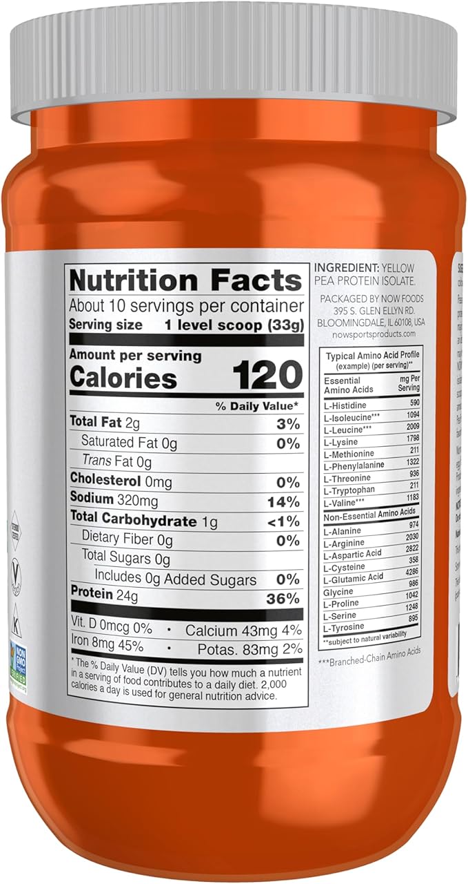 NOW Foods Sports Nutrition, Pea Protein 24 g, Easily Digested, Unflavored Powder, 12-Ounce