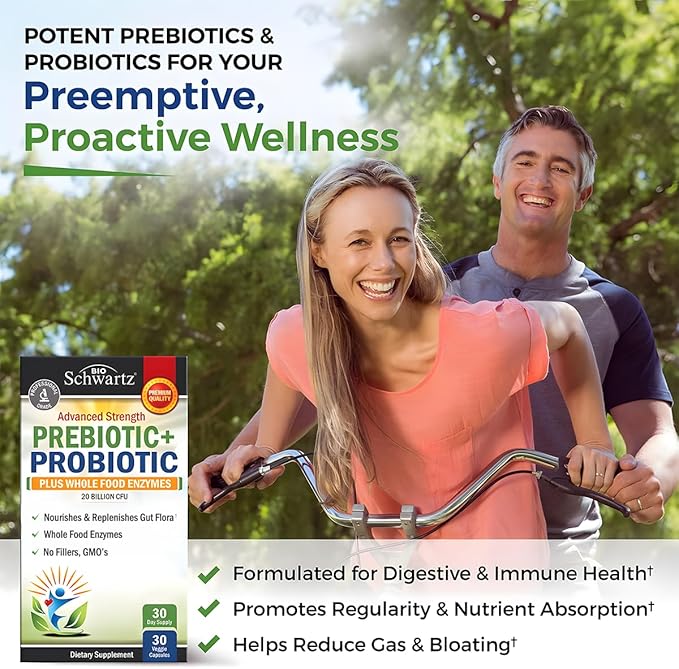 Prebiotics and Probiotics with Whole Food Enzymes for Adults Women & Men - Probiotics Lactobacillus Acidophilus - Digestive Health Capsules Shelf Stable Supplement - Non-GMO Gluten & Dairy Free -30ct