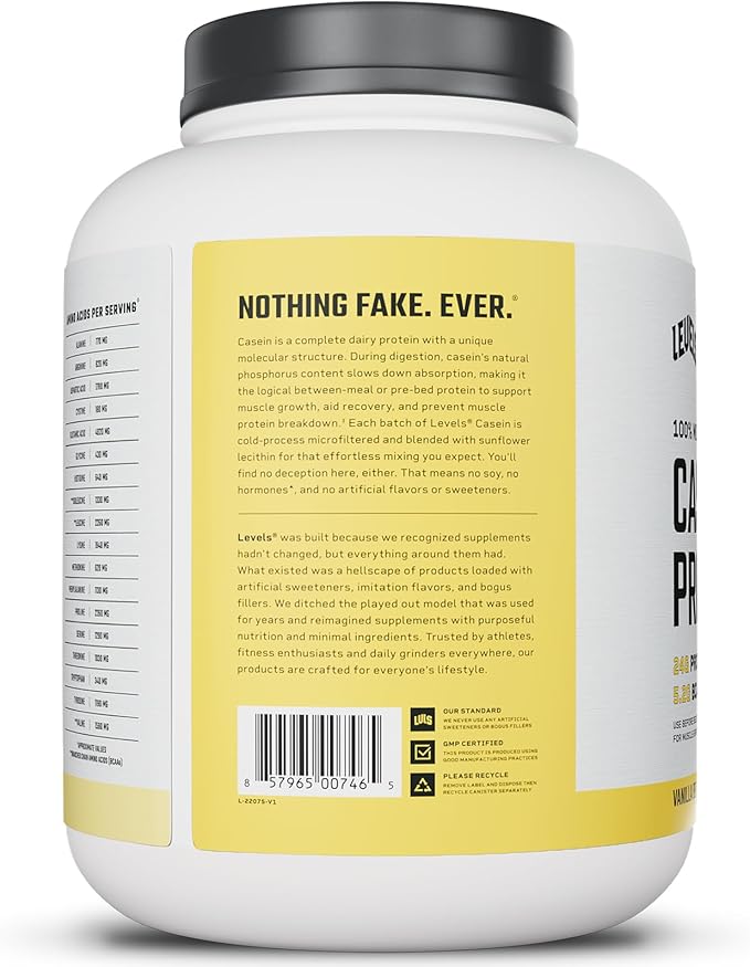 Levels 100% Micellar Casein Protein, Hormone Free, Vanilla Bean, 4LB