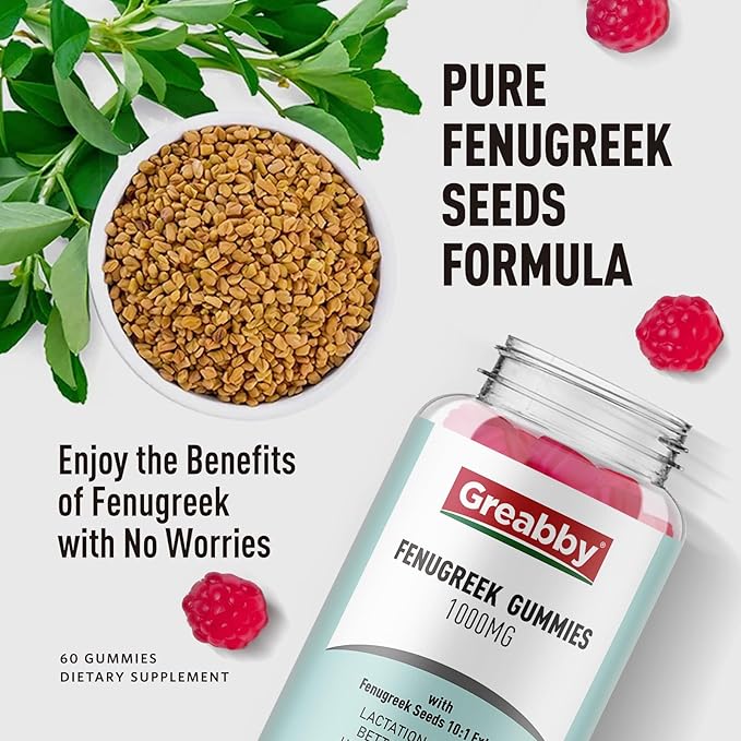 Fenugreek Gummies 1000mg, Pure Organic Fenugreek Seeds Supplement, Healthy Lactation Support, Non-GMO (60 Vegan Gummies)