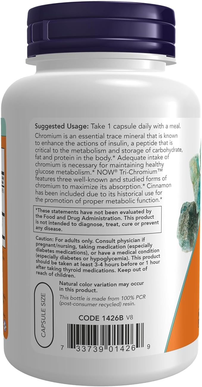 NOW Supplements, Tri-Chromium™ 500 mcg with Cinnamon, Insulin Co-Factor*, 180 Veg Capsules