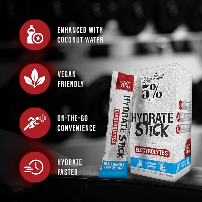 5% Nutrition Hydrate Stick Hydration Packets | Sport Electrolyte Powder Mix Packets with Coconut Water (Lemon Lime) (10 Count)