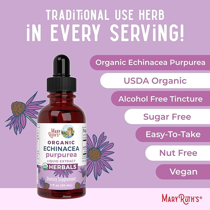 MaryRuth Organics Herbal Supplement Drop | Immune Support | USDA Echinacea Purpurea Liquid | Immune Support | Skin Health | Vegan | Non-GMO | Gluten Free | 1 Fl Oz