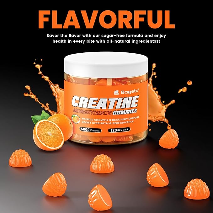 Creatine Monohydrate Gummies 5g for Men Women,Sugar Free Chewables Creatine Pre-Workout for Muscle Strength, Orange Flavor, 120 Count