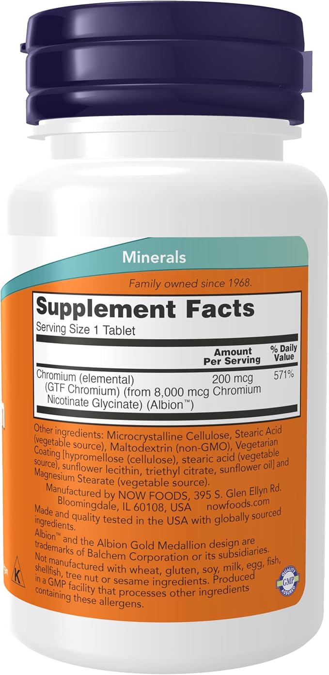 NOW Supplements, GTF (Glucose Tolerance Factor) Chromium 200 mcg, Insulin Co-Factor*, 100 Tablets