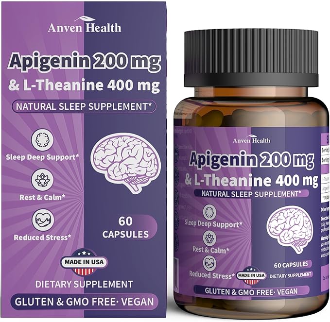 Apigenin 200mg with L-Theanine 400mg + 60 Billion Probiotics - Ultimate Relaxation, Gut & Immune Support Bundle | Vegan, Non-GMO, Zero Fillers丨60 Veggie Caps Each