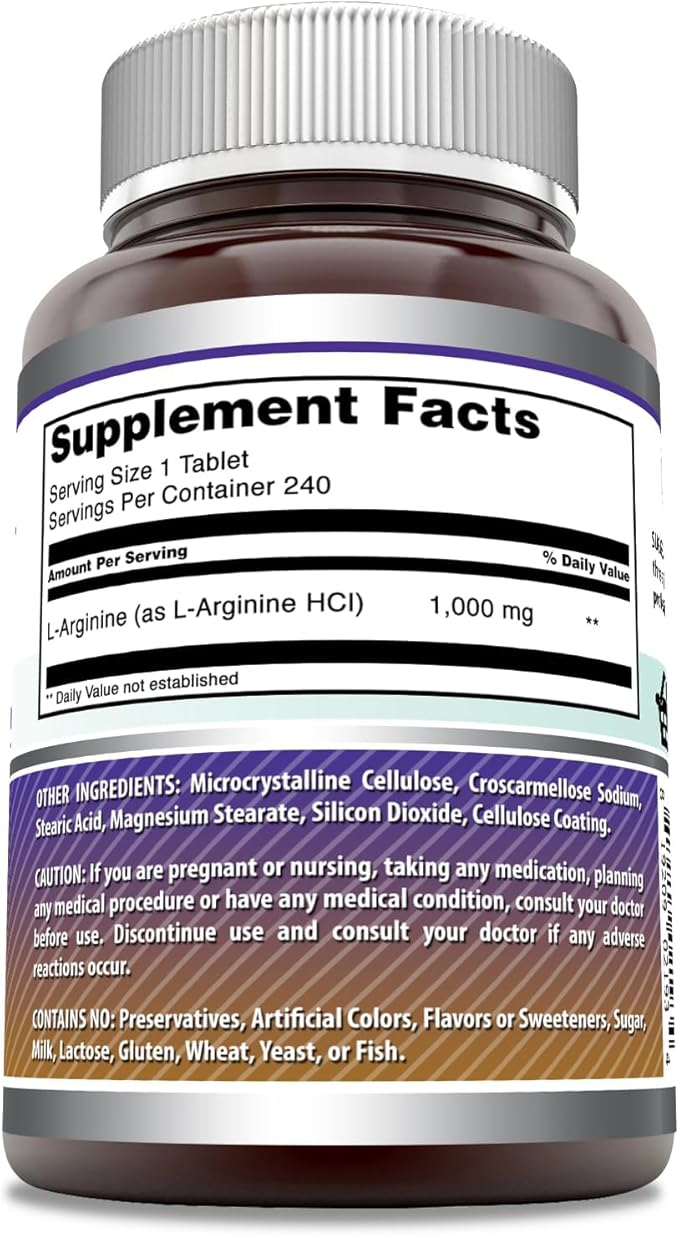 Amazing Formulas L-Arginine Supplement | 1000 Mg Per Serving | Tablets | Amino Acid Supplement for Women & Men | Non-GMO | Gluten Free | Made in USA (240 Count | 2 Pack)