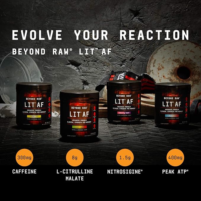 BEYOND RAW LIT Advanced Pre-Workout Formula, Gummy Worm, for Energy, Focus, Endurance, Pumps, with 300mg Rapid and Targeted Release Caffeine, Creatine, Betaine, Beta Alanine, Taurine, 20 Servings
