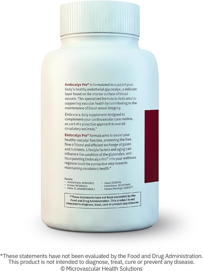 Endocalyx Pro Supplement – Endothelial Glycocalyx Support 120 Capsules - Vascular & Microcirculation Health – Clinically-Studied – Patented – Supports Nitric Oxide Functions