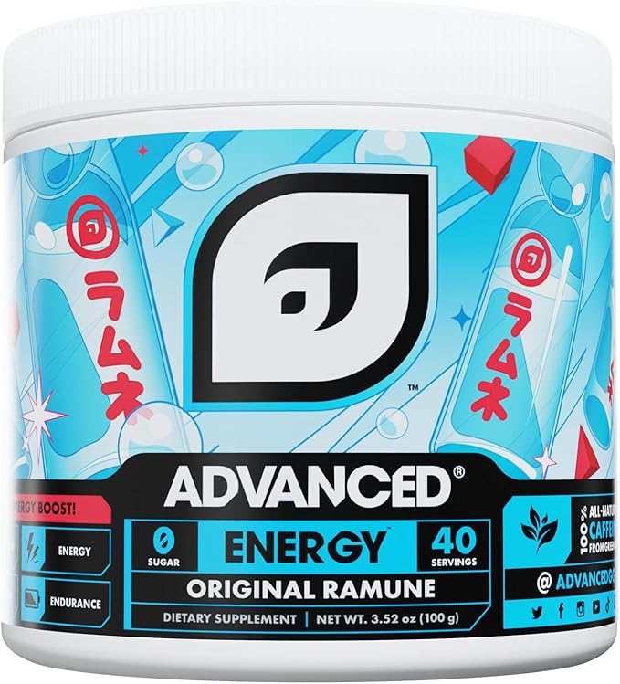 Advanced Energy - Energy Boosting Formula with Electrolytes for Hydration - L-Theanine to Combat Jitters - Sugar Free & Keto Friendly - No Maltodextrin (40 Servings) (Ramune)