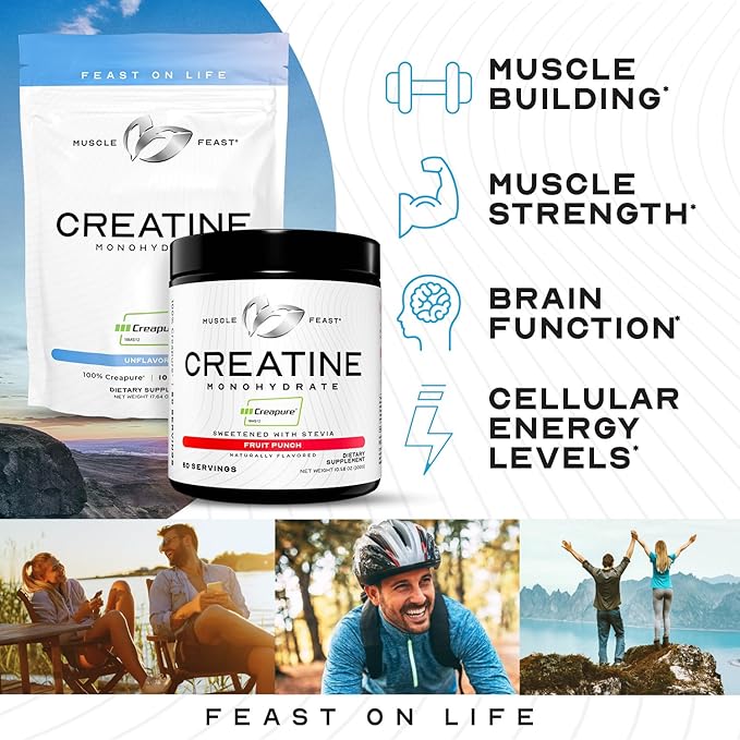 Muscle Feast Creapure Creatine Monohydrate Powder, Vegan Keto Friendly Gluten-Free Easy to Mix, Muscle Recovery Supplement and Best Creatine for Muscle Growth, Natural Orange, 300g