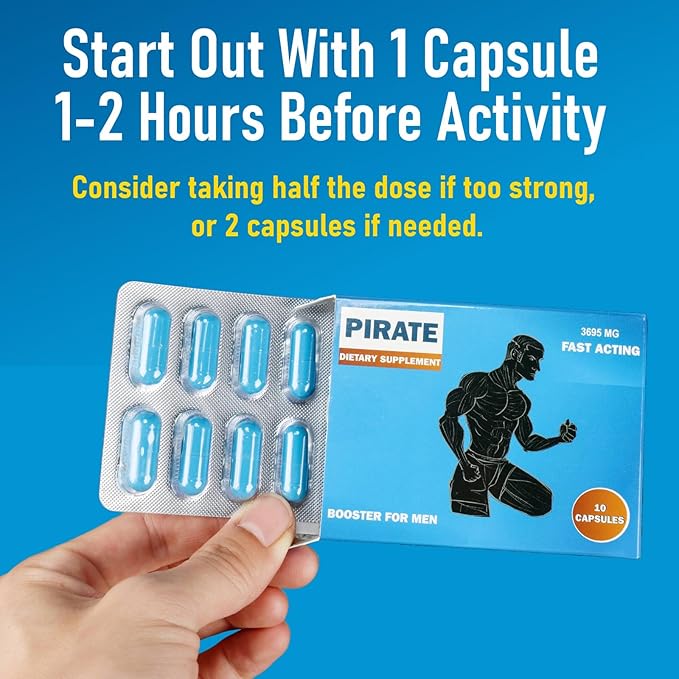 Pirate Herbal Male Supplement for Men – Fast Acting Energy & Stamina Booster with Horny Goat Weed, Maca Root, Tongkat Ali, Muira Puama & Vitamin B6 – Supports Endurance, Performance & Vitality