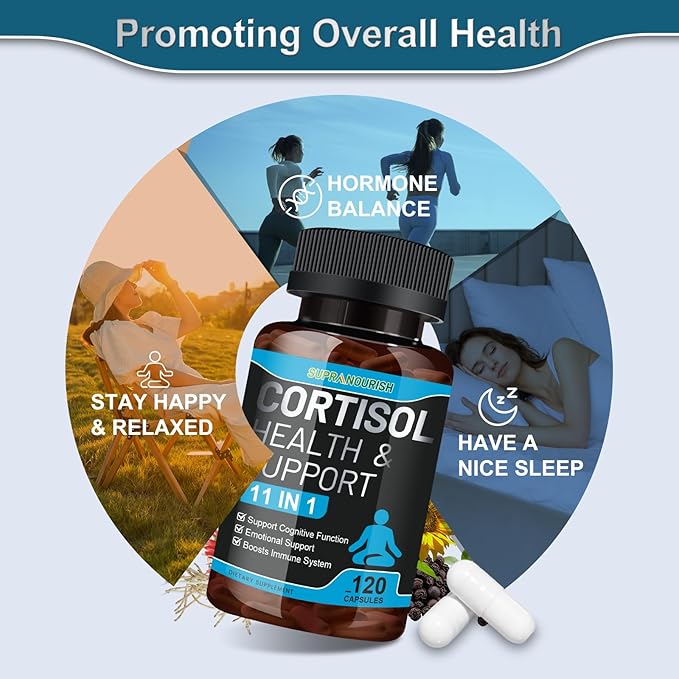 Cortisol Supplements for Women and Men, 11-in-1 Cortisol Manager,Cortisol Reducer with Ashwagandha, Rhodiola, L-Theanine, Hormone Balance, 120 Capsules (60-Day Supply)