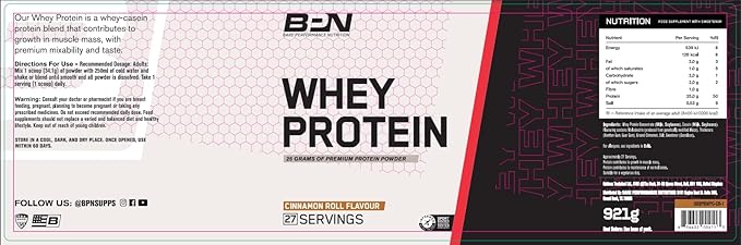 BARE PERFORMANCE NUTRITION, BPN Whey Protein + Casein Protein Powder Blend, Cinnamon Roll 25g Protein per Serving Supports Lean Muscle Recovery, 27 Servings, Third Party Tested