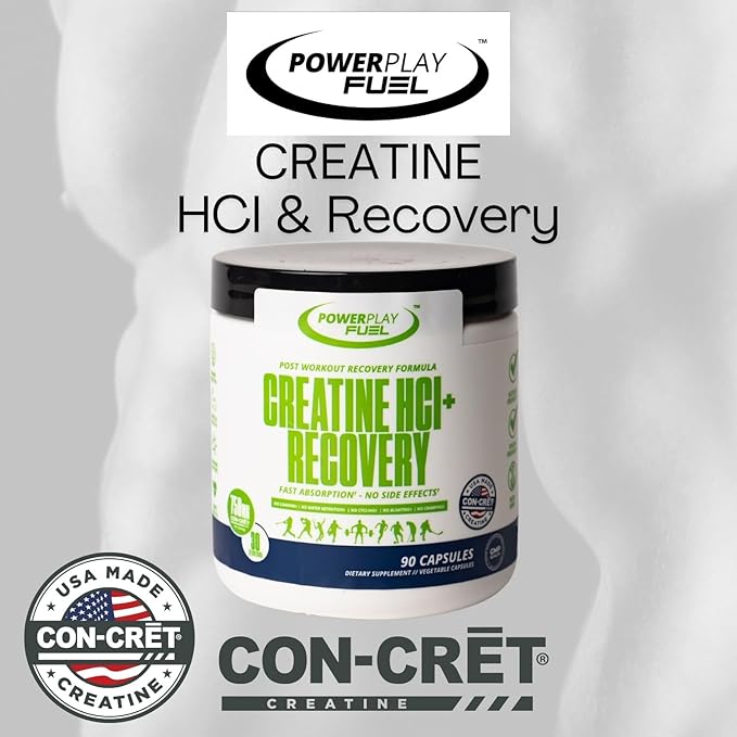 CREATINE HCl + Recovery Capsules for Men and Women, Muscle & Brain Health, Cognitive Function, Immune Support - 90 Vegetable Capsules